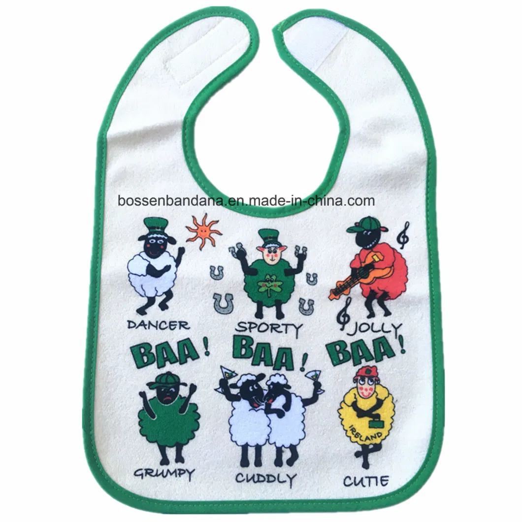 China Factory OEM Custom Design Printed Cotton Burp Cloth Baby Feeding Bib